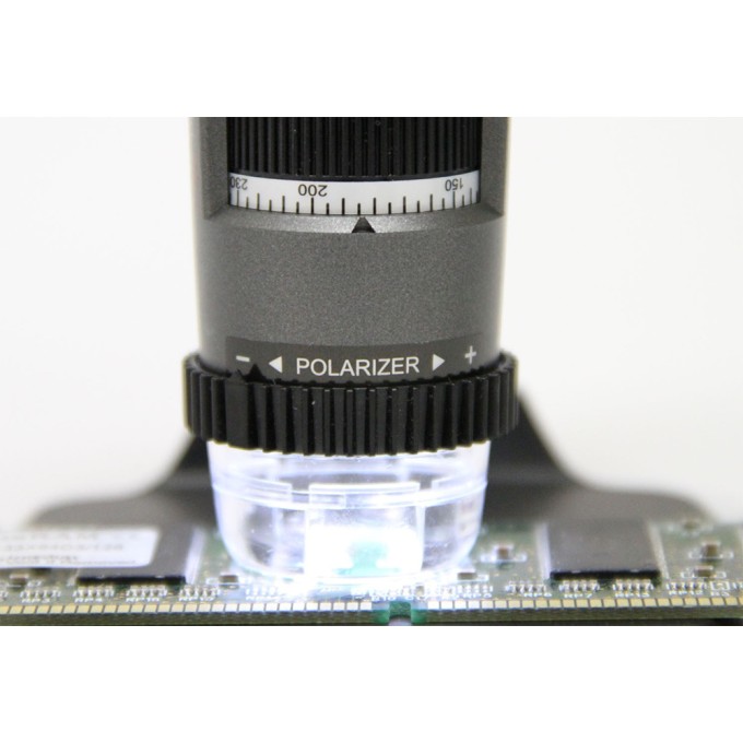 Microscop portabil 200x cu iluminare polarizata, gama dinamica extinsa - EDR si Camp extinz de profunzime - EDoF  